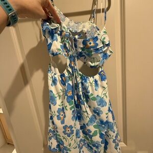 Princess Polly White and Blue Floral Cut-Out Mini Dress